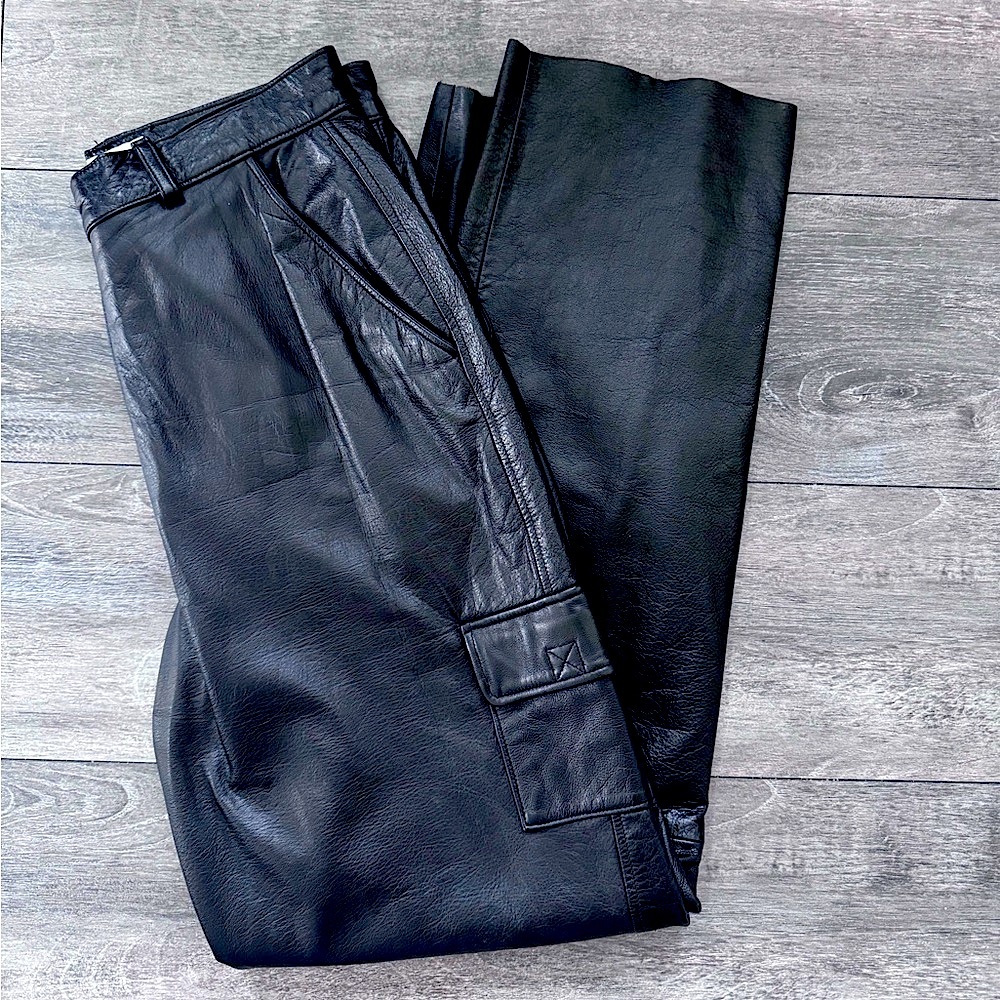MIA Black Genuine Leather Cargo Pants